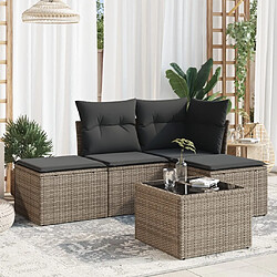 Maison Chic Salon de jardin 5 pcs avec coussins | Ensemble de Table et chaises | Mobilier d'Extérieur gris résine tressée -GKD20765