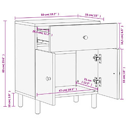 vidaXL Table de chevet noir 50x33x60 cm bois de manguier massif pas cher