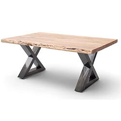 Pegane Table basse en bois d'acacia massif naturel / acier antique - L.110 x H.45 x P.70 cm