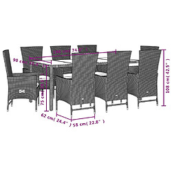 Maison Chic Ensemble à manger d'extérieur 9 pcs avec coussins,Salon de jardin,Mobilier de jardin beige Poly rotin -GKD448428 pas cher