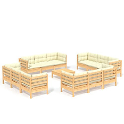 Maison Chic Salon de jardin 13 pcs + coussins - Mobilier/Meubles de jardin - Table et chaises d'extérieur crème bois de pin -MN63051