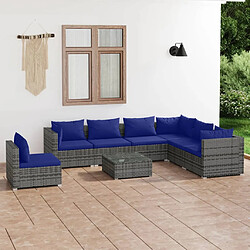 vidaXL Salon de jardin 8 pcs avec coussins résine tressée gris