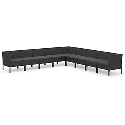 vidaXL Salon de jardin 9 pcs avec coussins Résine tressée Noir