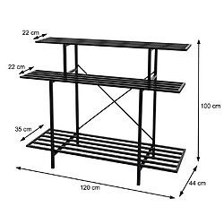 Decoshop26 Étagère à plantes escalier support à fleurs 3 étagères acier noir 100x120x44 cm 04_0008696