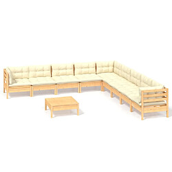 Maison Chic Salon de jardin 10 pcs + coussins - Mobilier/Meubles de jardin - Table et chaises d'extérieur crème Bois de pin solide -MN88403