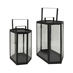 Acheter Mobili Rebecca Lot De 2 Lanternes Bougeoirs En Métal Et Pvc Noir Pour Intérieur Et Extérieur Moderne