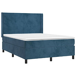 Avis Maison Chic Lit adulte- Lit + matelas,Sommier à lattes de lit et matelas Bleu foncé 140x200cm Velours -GKD21072