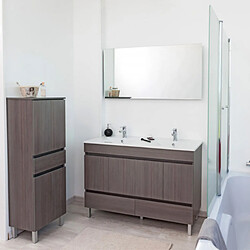 Dansmamaison Ensemble meuble double vasque 2 tiroirs 4 portes 120 cm Marron + Miroir + Colonne- BOMBA