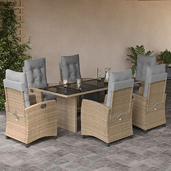 vidaXL Ensemble à manger de jardin coussins 7 pcs mélange beige rotin