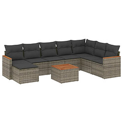 Maison Chic Salon de jardin 9 pcs avec coussins | Ensemble de Table et chaises | Mobilier d'Extérieur gris résine tressée -GKD72212