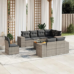 Maison Chic Ensemble Tables et chaises d'extérieur 9 pcs avec coussins,Salon de jardin gris résine tressée -GKD564843