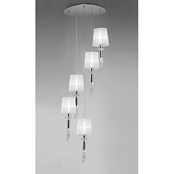 Luminaire Center Suspension Tiffany 5+5 Ampoules E27+G9 Spiral, chrome poli avec Abat jour blancs & cristal transaparent