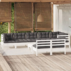 Maison Chic Salon de jardin 9 pcs + coussins - Mobilier/Meubles de jardin - Table et chaises d'extérieur blanc bois de pin massif -MN60716