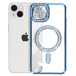 Avizar Coque Diamant pour iPhone 13 Protection MagSafe Contour Strass Bleu Clair