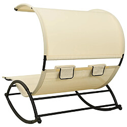 Acheter Helloshop26 Transat chaise longue bain de soleil lit de jardin terrasse meuble d'extérieur double avec auvent textilène crème 02_0012720