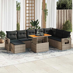 vidaXL Salon de jardin 9 pcs avec coussins gris résine tressée