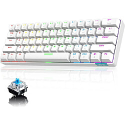 Chrono RGB Clavier mécanique, clavier Bluetooth filaire / sans fil RK61 61 touches Clavier de jeu étanche rétroéclairé par LED Anti-ghosting pour les joueurs et les dactylos(blanc)