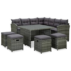 vidaXL Salon de jardin 6 pcs avec coussins résine tressée gris