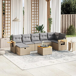 Maison Chic Ensemble à manger d'extérieur 8 pcs avec coussins,Salon de jardin,Mobilier de jardin mélange beige résine tressée -GKD138003