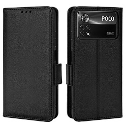 Etui en PU texture litchi, fermeture magnétique avec support, noir pour votre Xiaomi Poco X4 Pro 5G