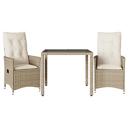 vidaXL Ensemble de bistro 3 pcs avec coussins beige résine tressée