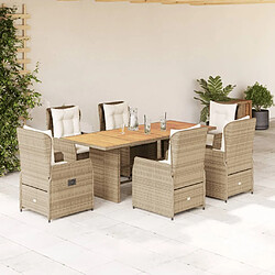 vidaXL Ensemble à manger de jardin et coussins 7 pcs beige poly rotin