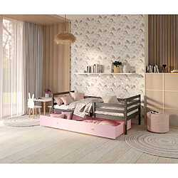 Kids Literie Lit Enfant Milo 90x190 Gris - rose Livré avec sommiers, tiroir et matelas en mousse de 7cm