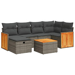 vidaXL Salon de jardin avec coussins 7 pcs gris résine tressée