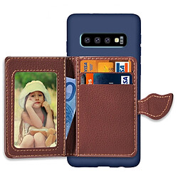 Wewoo étuis Coque Housse Étui de protection en TPU texturé à texture litchi avec feuille magnétique pour Galaxy S10 +, emplacements pour cartes, support et porte-monnaie (bleu foncé)