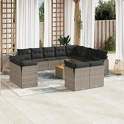 Maison Chic Salon de jardin avec coussins 13 pcs | Ensemble de Table et chaises | Mobilier d'Extérieur gris résine tressée -GKD82438