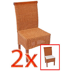 Decoshop26 Lot de 2 chaises de salle à manger en rotin avec coussin pieds en bois 04_0000193