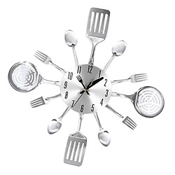 Acheter 3d horloge murale cuisine en acier inoxydable couteau horloge décorative argentée