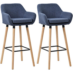 Decoshop26 Lot de 2 tabourets de bar lounge design scandinave assise en tissu bleu foncé pieds en bois repose-pieds en métal 10_0004175