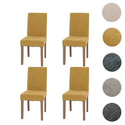 Mendler Lot de 4 chaises de salle à manger Littau, chaise de cuisine à dossier haut, tissu/textile chenille bois ~ jaune, pieds couleur naturelle