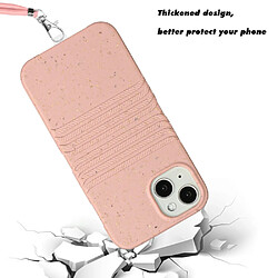 Coque en TPU + paille de blé entièrement biodégradable, texture naturelle, antidérapant avec sangle pour votre iPhone 13 mini 5.4 pouces - rose