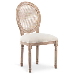 NC Lot de 2 chaises médaillon Louis XVI Cannage Rotin tissu Beige