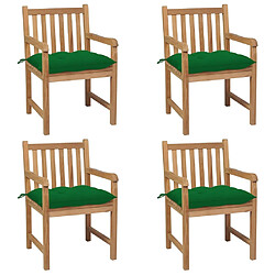 vidaXL Chaises de jardin lot de 4 et coussins vert Bois de teck solide