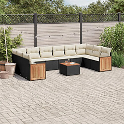 vidaXL Salon de jardin 11 pcs avec coussins noir résine tressée