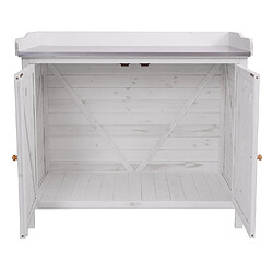 Mendler Armoire de jardin avec plan de travail HWC-L69 Outdoor sapin bois MVG 86x99x56cm, blanc pas cher