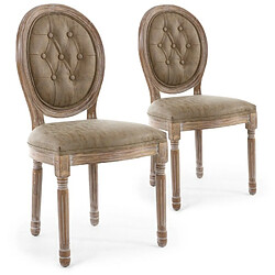 Paris Prix Lot de 2 Chaises Médaillon Quing Capitonné Simili Taupe