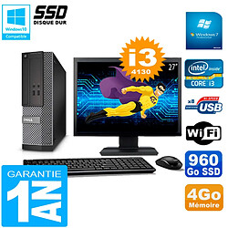 PC DELL 3020 SFF Ecran 27" Core I3-4130 RAM 4Go Disque Dur 960 Go SSD Wifi W7 - Occasion