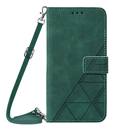 Etui en PU motif lignes avec support et cordon vert noirâtre pour votre Samsung Galaxy S21 Ultra 5G