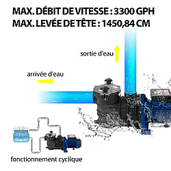 Pompe de Piscine Pompe de Filtration Circulation Hors Sol 18000LH 750W Vitesse 3450 tr/min pour piscines spas sources thermales