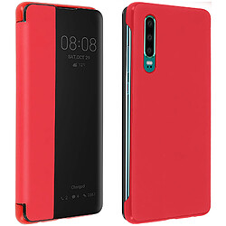 Avizar Housse Huawei P30 Étui Grande Fenêtre Translucide Coque Rigide rouge