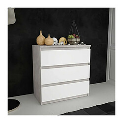 Commode CHELSEA 3 Tiroirs - Couleur blanc/beton clair - L 77,2 x P 42 x H 79,9 cm