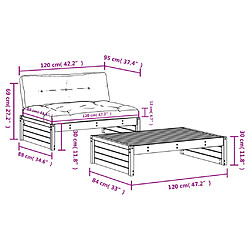 vidaXL Salon de jardin 2 pcs avec coussins marron miel bois massif pas cher