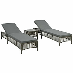 Maison Chic Lot de 2 Chaises longues avec table | Bain de soleil Relax | Transat Résine tressée Gris -GKD92856