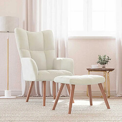 vidaXL Chaise de relaxation avec repose-pied Blanc crème Velours