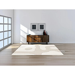 Vente-Unique Tapis shaggy design à motifs abstraits - 160 x 230 cm - Blanc et crème - VENICHI