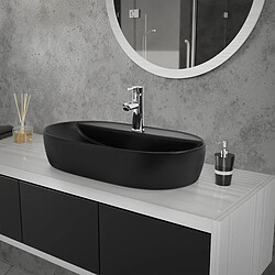 ML-Design Vasque à poser céramique noir lavabo avec garniture de vidage noir 600x400 mm